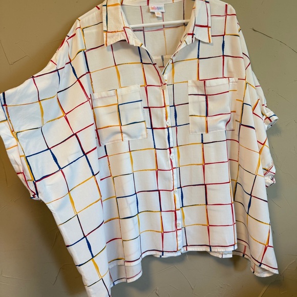 LLR Vibrant 80s Retro Grid Button Up | 3XL Oversized Funky Artsy Aesthetic Top - Picture 10 of 15